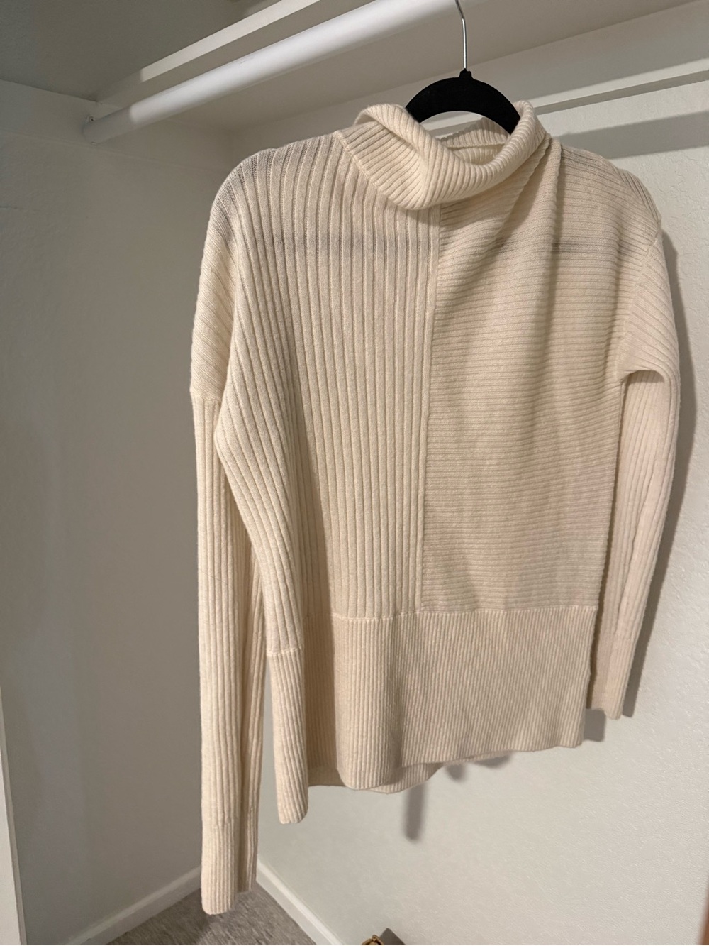 summersalt Merino Wool/Cashmere Cream Ribbed Cowl Turtleneck Sweater